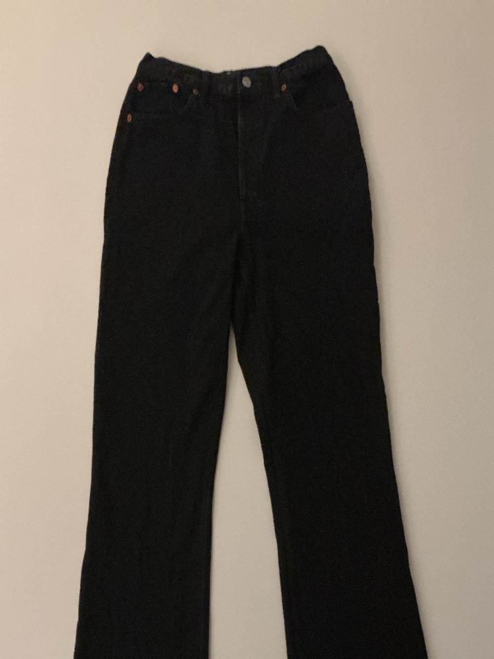 Re/done black straight leg jeans, size 29 with a 27/28 fit
